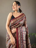 Beautiful Black Digital Printed Silk Traditional Saree With Blouse - Zeel Clothing