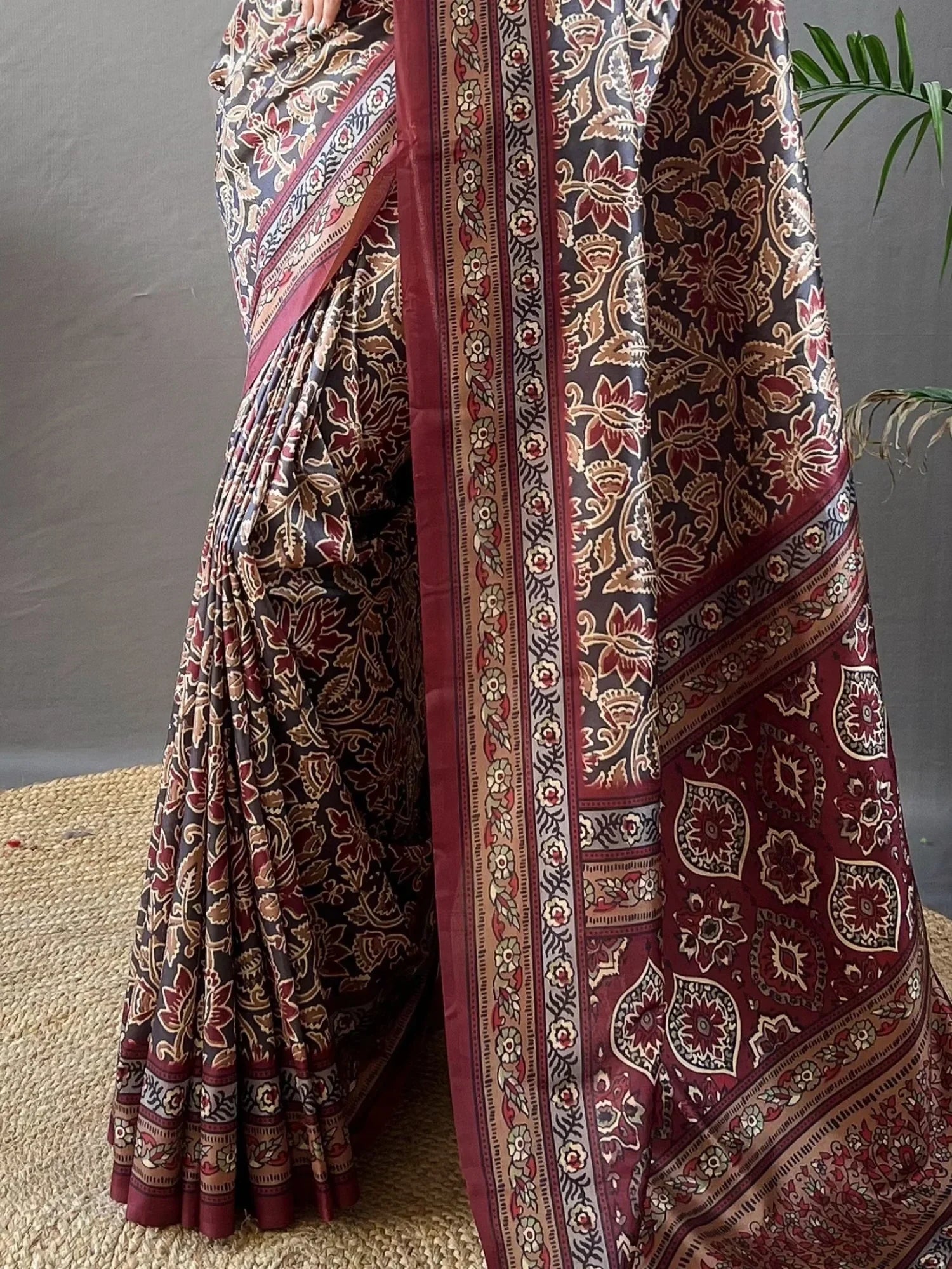 Beautiful Black Digital Printed Silk Traditional Saree With Blouse - Zeel Clothing