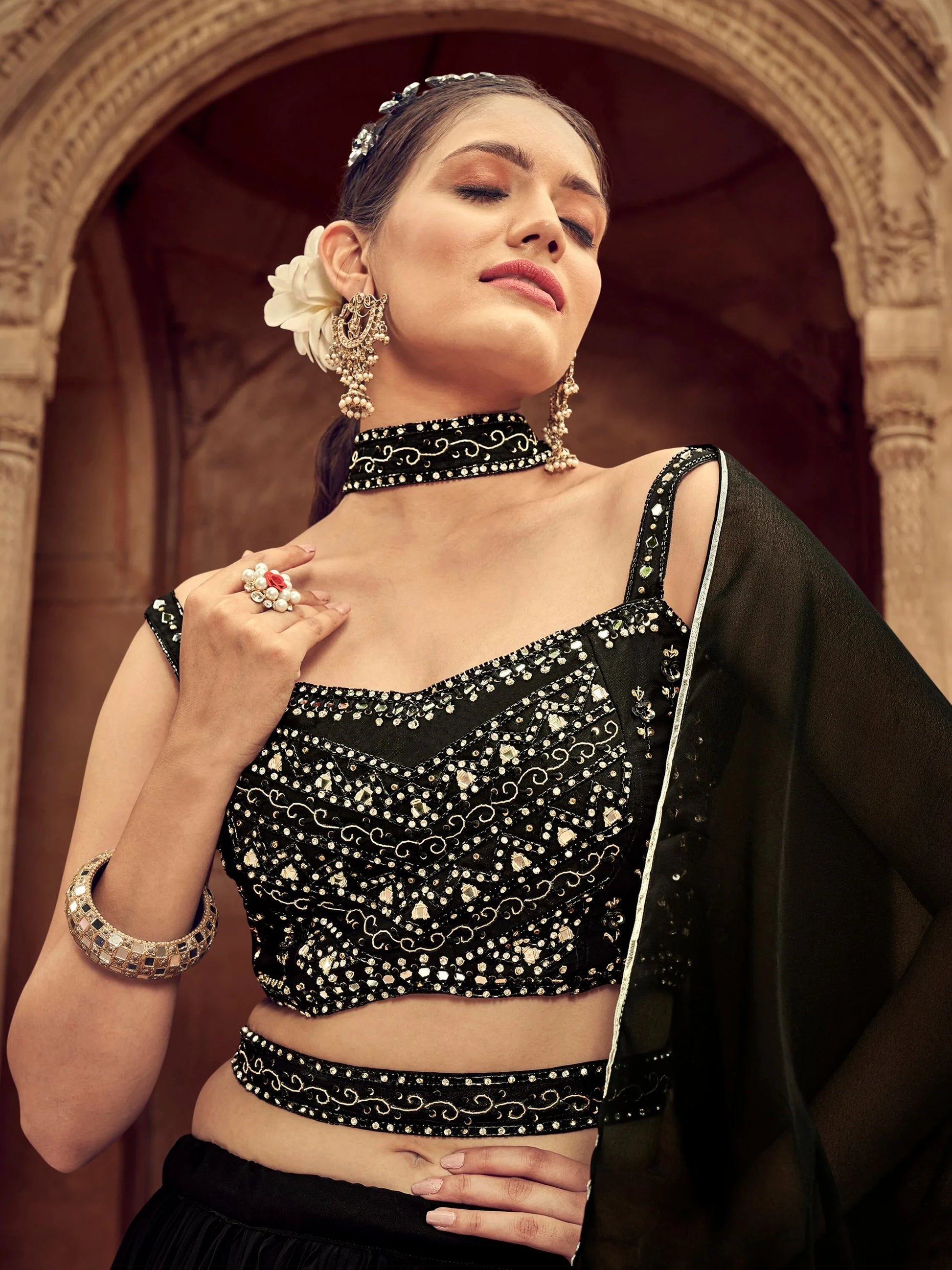 Beautiful Black Embroidered Georgette Reception Wear Lehenga Choli - Zeel Clothing