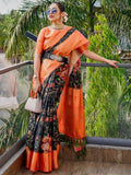 Beautiful Black Floral Printed Organza Festival Wear Saree - Zeel Clothing