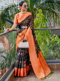 Beautiful Black Floral Printed Organza Festival Wear Saree - Zeel Clothing