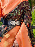 Beautiful Black Floral Printed Organza Festival Wear Saree - Zeel Clothing
