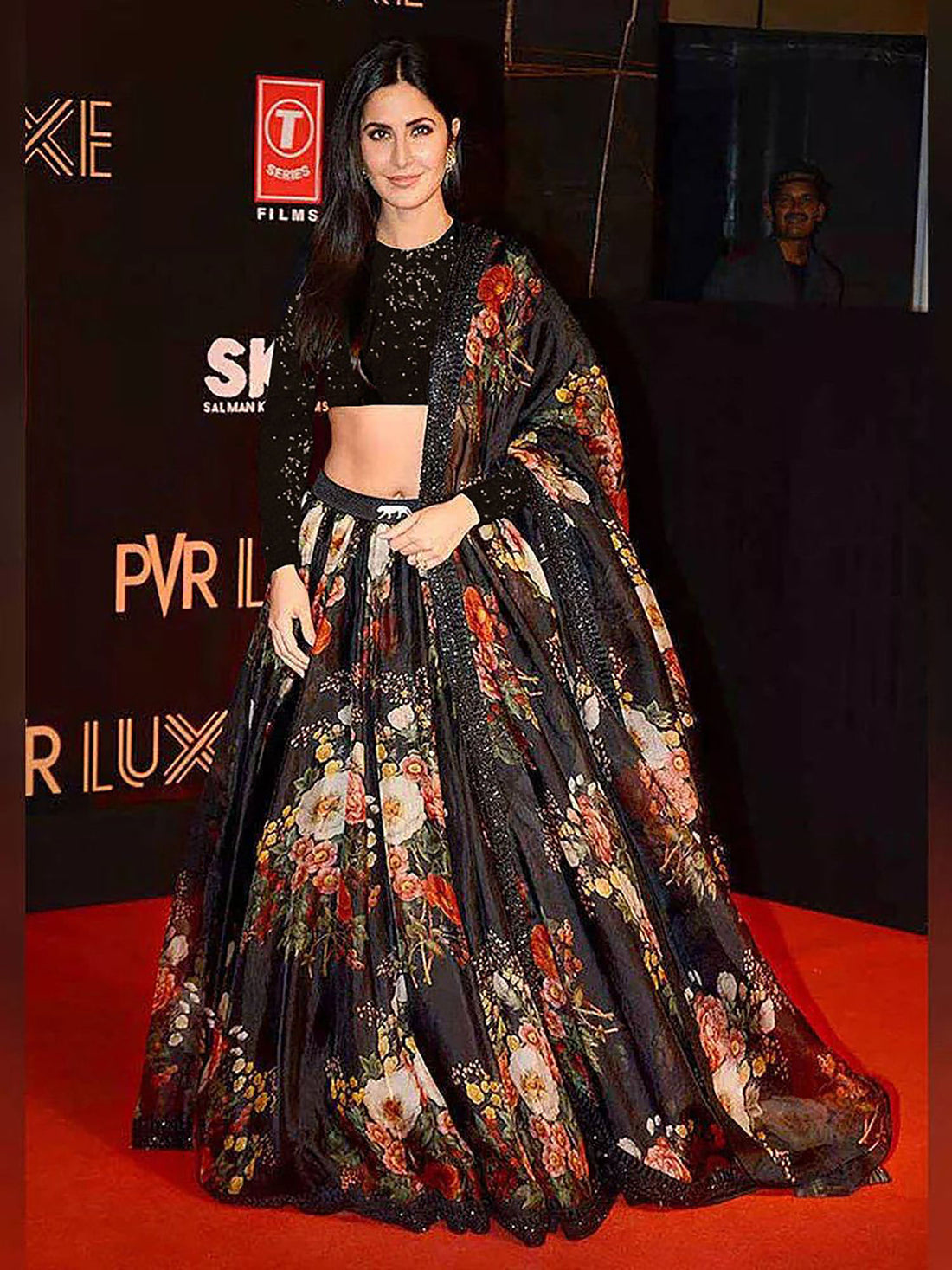 Beautiful Black Floral Printed Organza Reception Wear Lehenga Choli - Zeel Clothing
