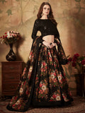 Beautiful Black Floral Printed Organza Reception Wear Lehenga Choli - Zeel Clothing