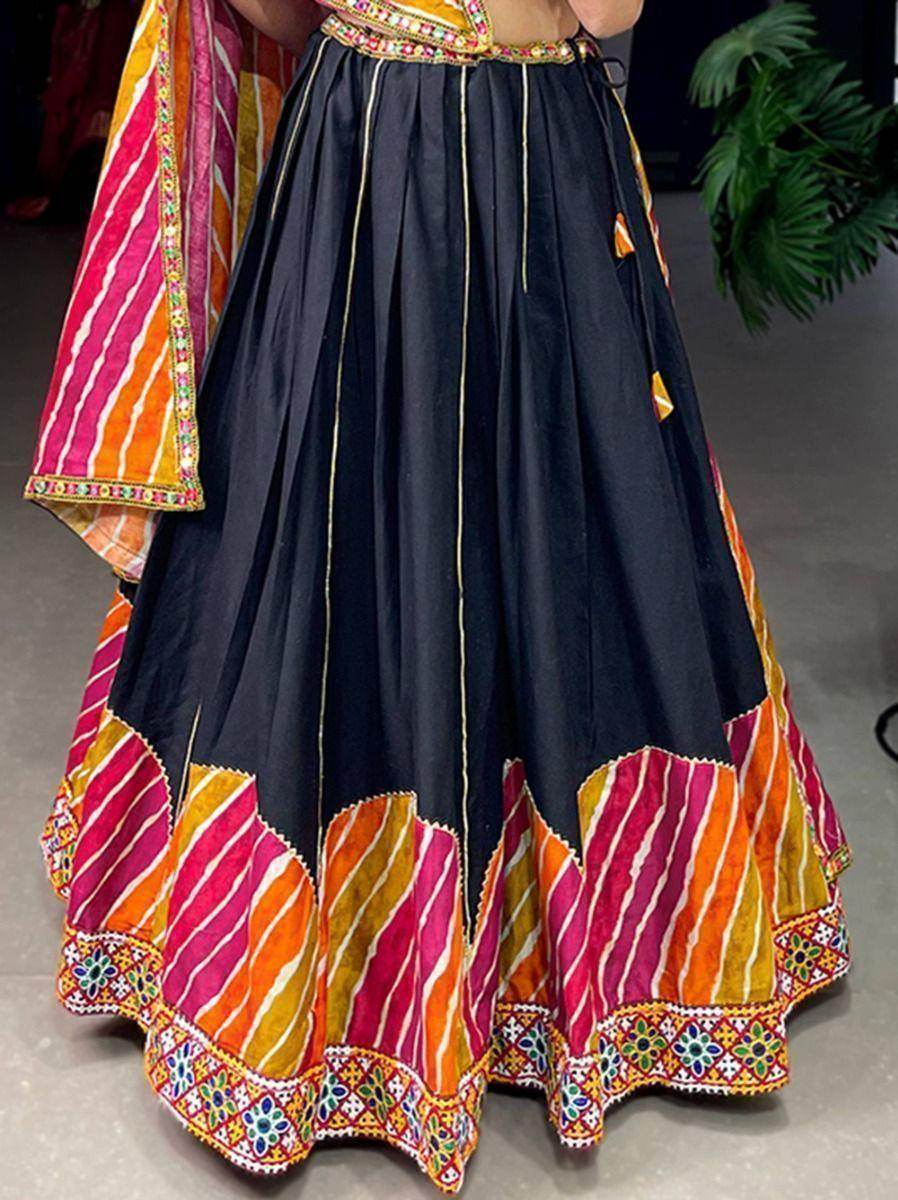 Beautiful Black Gamthi Work Pure Cotton Navratri Lehenga Choli - Zeel Clothing