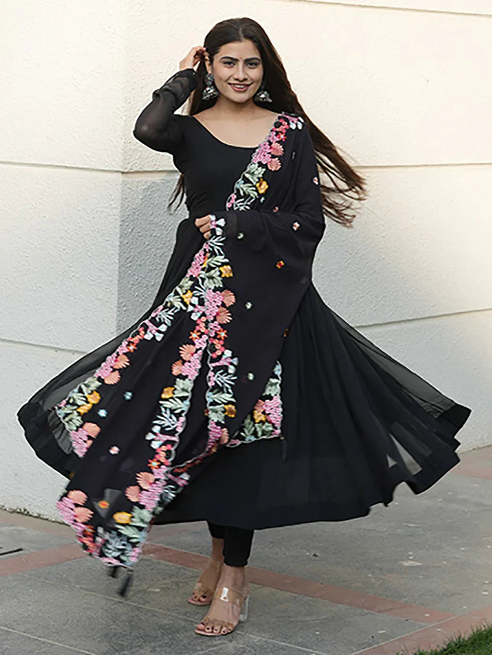 Beautiful Black Georgette Event Wear Anarkali Suit With Dupatta - Zeel Clothing