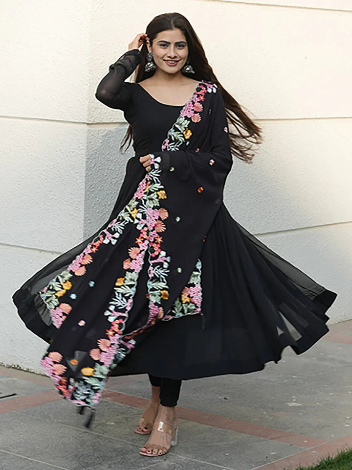 Beautiful Black Georgette Event Wear Anarkali Suit With Dupatta - Zeel Clothing