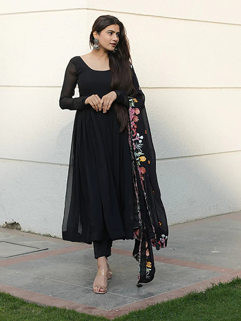 Beautiful Black Georgette Event Wear Anarkali Suit With Dupatta - Zeel Clothing