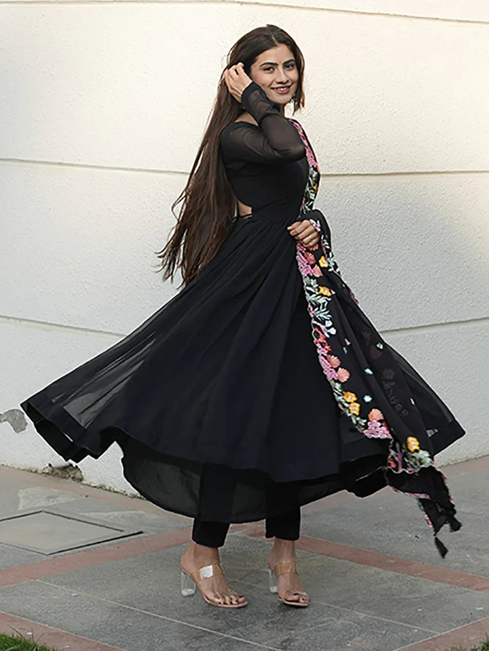 Beautiful Black Georgette Event Wear Anarkali Suit With Dupatta - Zeel Clothing