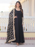 Beautiful Black Georgette Reception Wear Gown With Heavy Dupatta