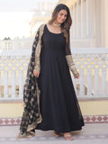 Beautiful Black Georgette Reception Wear Gown With Heavy Dupatta