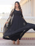 Beautiful Black Georgette Reception Wear Gown With Heavy Dupatta