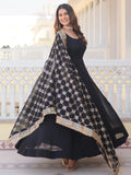 Beautiful Black Georgette Reception Wear Gown With Heavy Dupatta