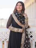 Beautiful Black Georgette Reception Wear Gown With Heavy Dupatta