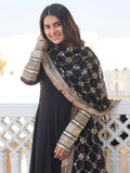 Beautiful Black Georgette Reception Wear Gown With Heavy Dupatta