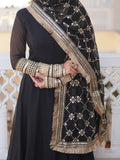 Beautiful Black Georgette Reception Wear Gown With Heavy Dupatta