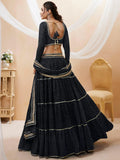 Beautiful Black Leheriya Printed Georgette Lehenga Choli With Dupatta