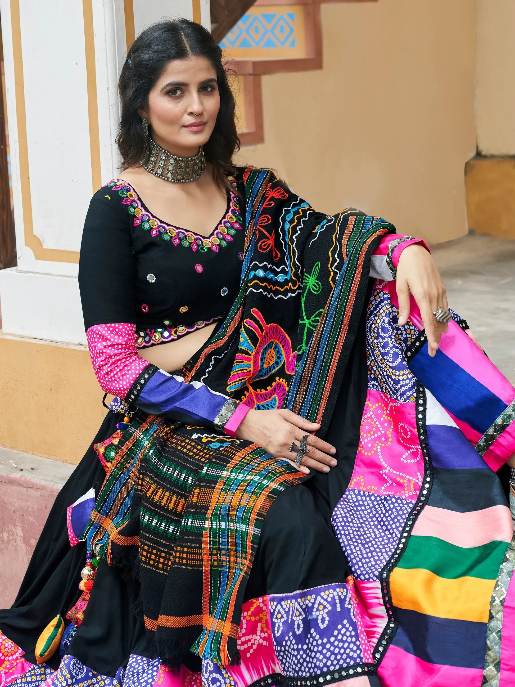 Beautiful Black Printed Rayon Navratri Wear Lehenga Choli With Dupatta - Zeel Clothing