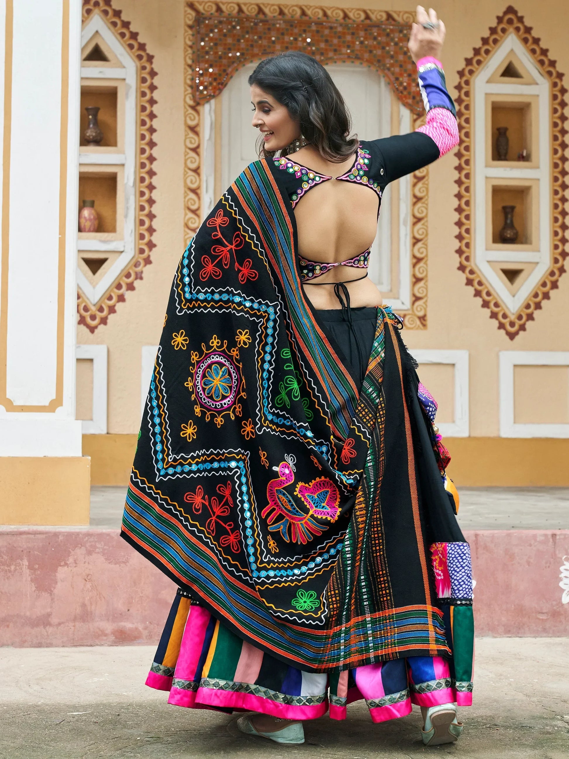 Beautiful Black Printed Rayon Navratri Wear Lehenga Choli With Dupatta - Zeel Clothing