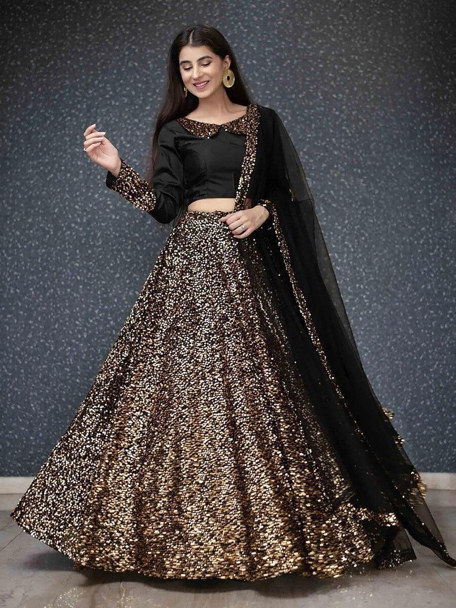 Beautiful Black Sequin Velvet Designer Lehenga Choli With Dupatta