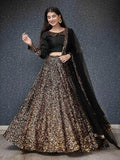 Beautiful Black Sequin Velvet Designer Lehenga Choli With Dupatta - Zeel Clothing