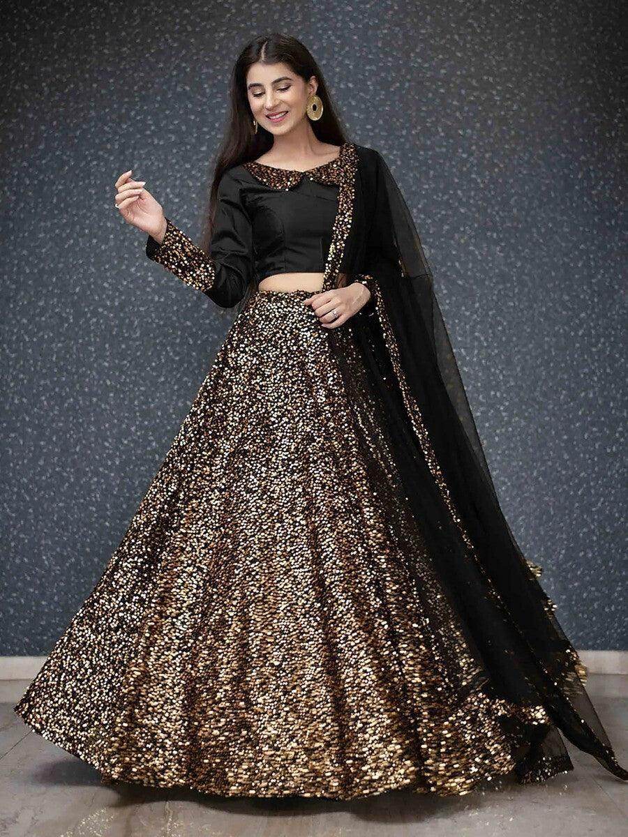 Beautiful Black Sequin Velvet Designer Lehenga Choli With Dupatta - Zeel Clothing