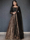 Beautiful Black Sequin Velvet Designer Lehenga Choli With Dupatta - Zeel Clothing