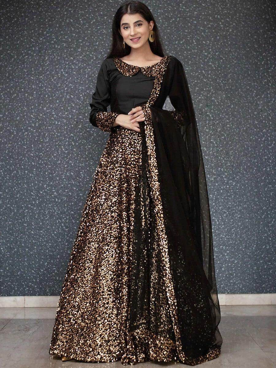 Beautiful Black Sequin Velvet Designer Lehenga Choli With Dupatta - Zeel Clothing