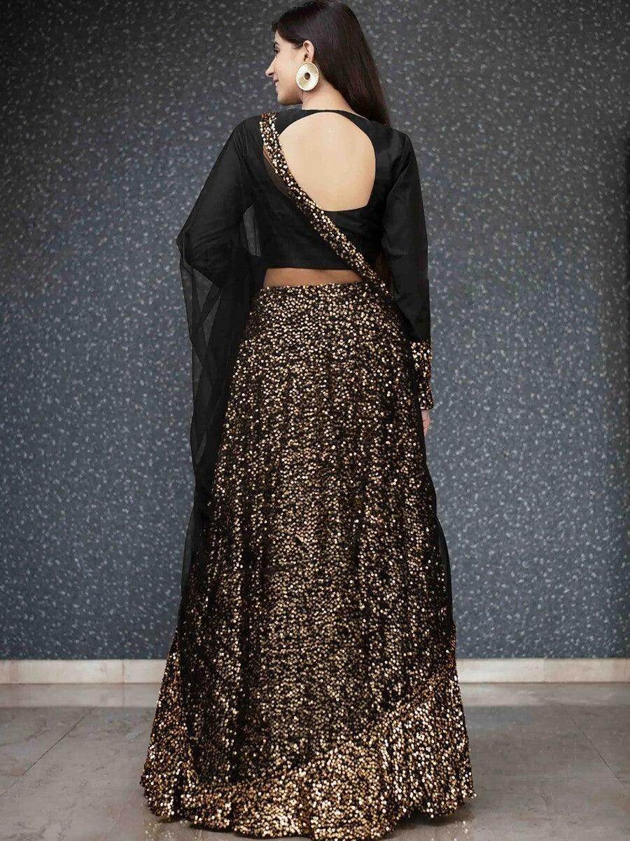 Beautiful Black Sequin Velvet Designer Lehenga Choli With Dupatta - Zeel Clothing