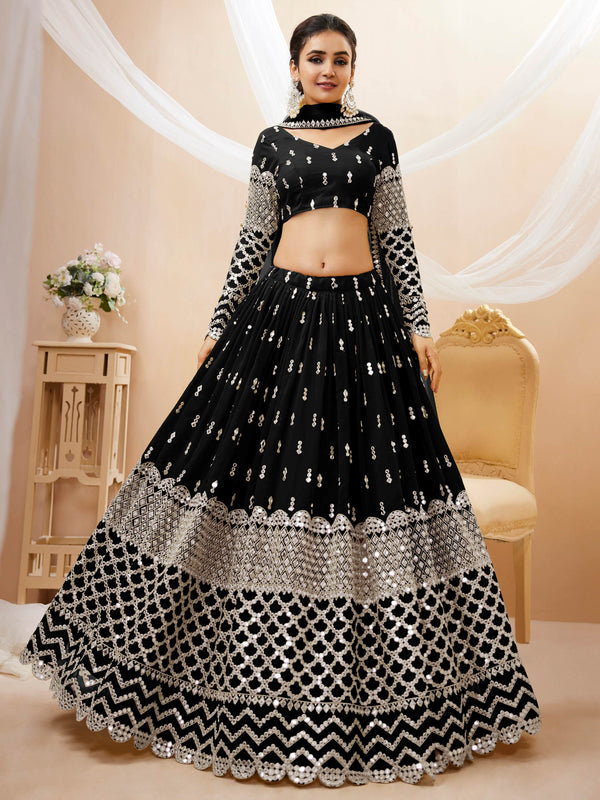 Beautiful Black Sequins Georgette Reception Wear Lehenga Choli - Zeel Clothing