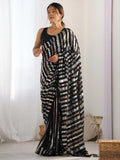 Beautiful Black Sequins Georgette Reception Wear Saree With Blouse - Zeel Clothing