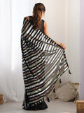 Beautiful Black Sequins Georgette Reception Wear Saree With Blouse - Zeel Clothing