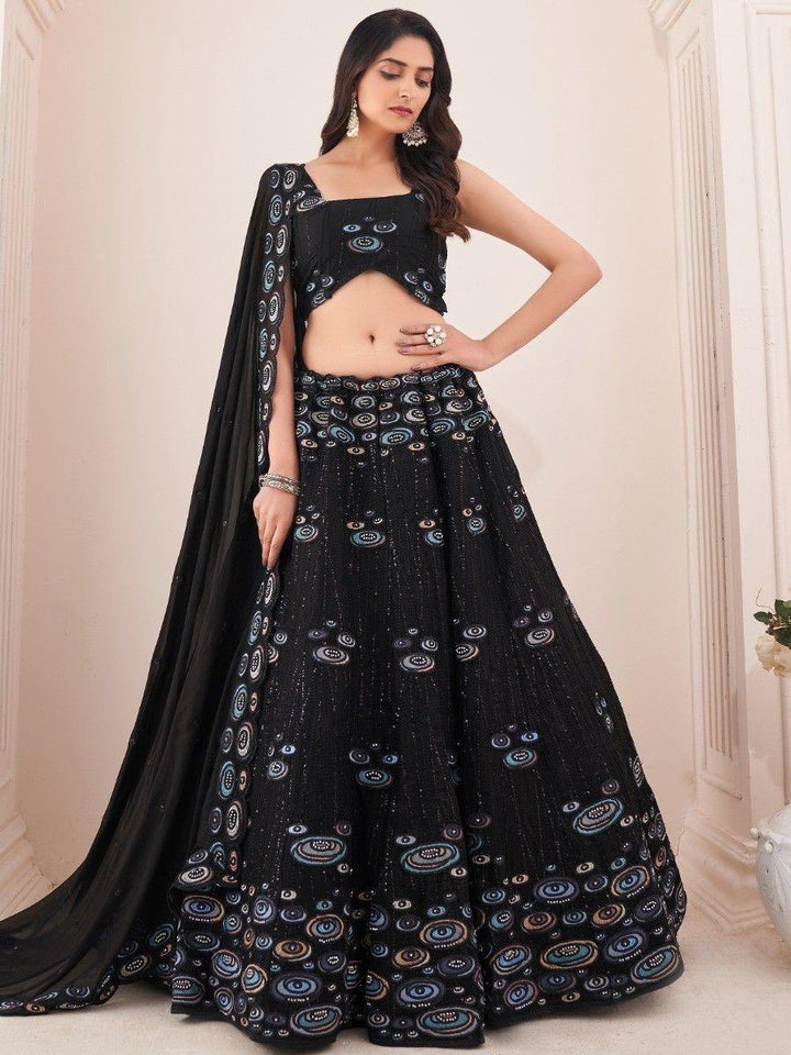 Beautiful Black Sequins Georgette Wedding Wear Lehenga Choli