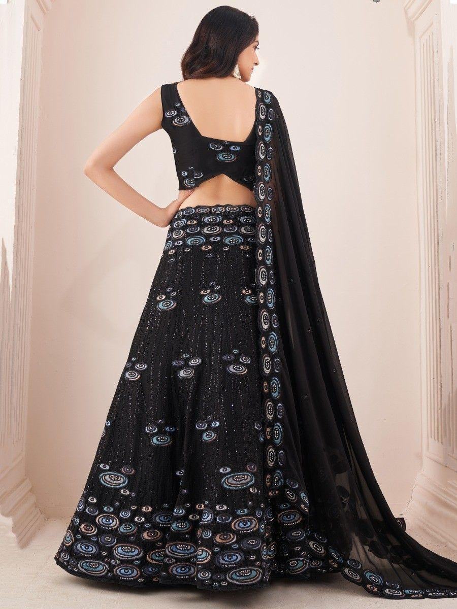 Beautiful Black Sequins Georgette Wedding Wear Lehenga Choli