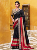 Beautiful Black Zari Weaving Cotton Event Wear Saree With Blouse