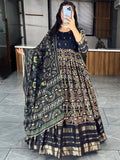 Beautiful Black Zari Weaving Cotton Silk Gown With Dupatta - Zeel Clothing