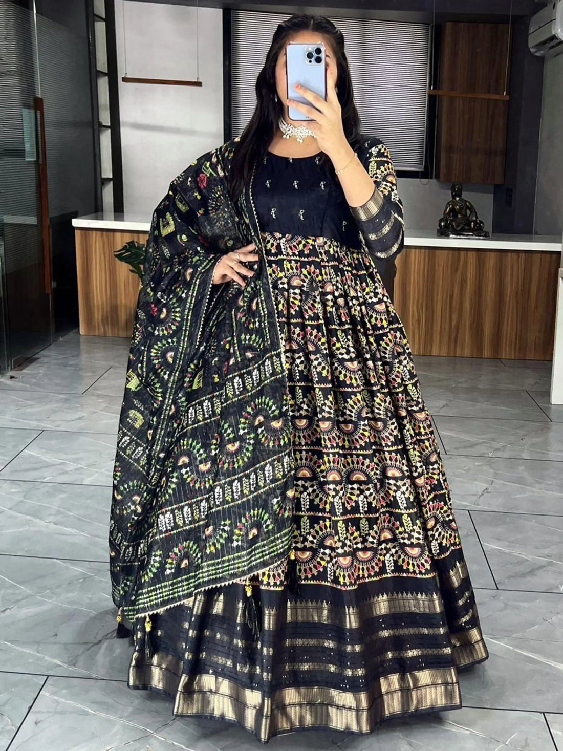 Beautiful Black Zari Weaving Cotton Silk Gown With Dupatta - Zeel Clothing