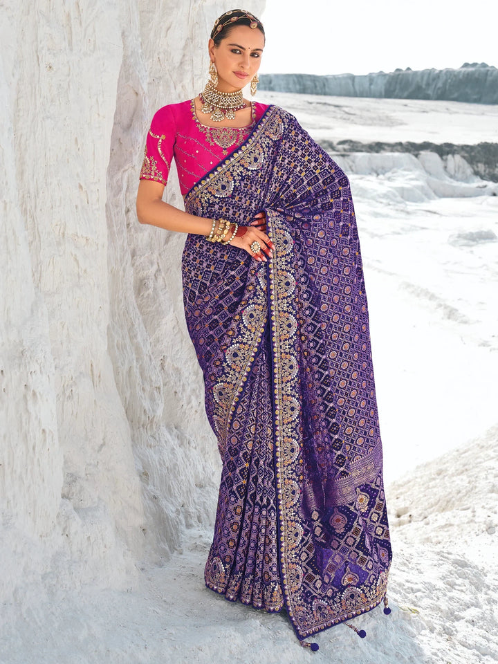 Beautiful Blue Bandhani Printed Georgette Festival Wear Saree - Zeel Clothing