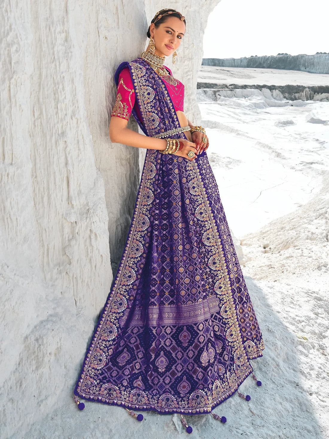 Beautiful Blue Bandhani Printed Georgette Festival Wear Saree - Zeel Clothing