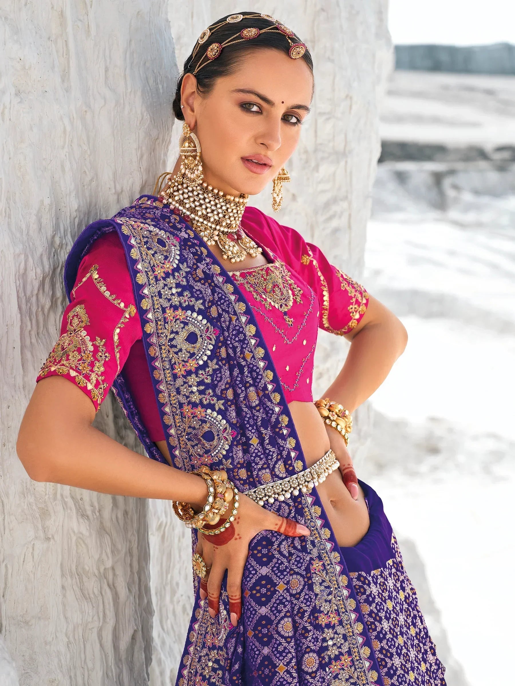 Beautiful Blue Bandhani Printed Georgette Festival Wear Saree - Zeel Clothing