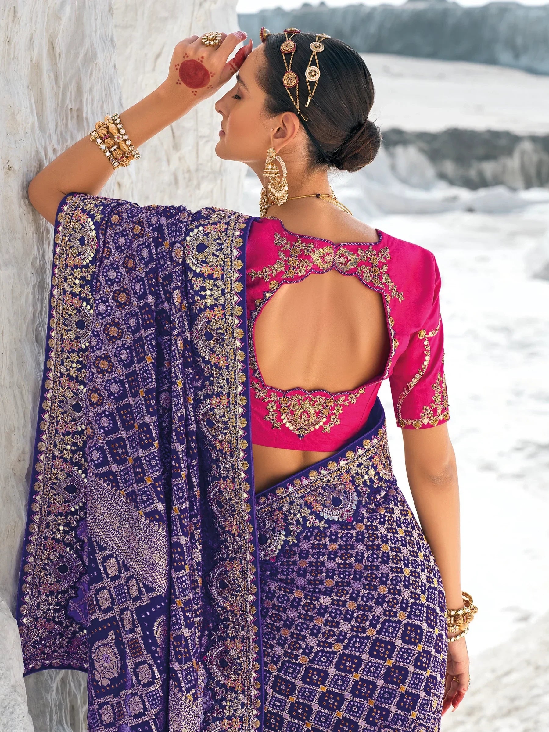 Beautiful Blue Bandhani Printed Georgette Festival Wear Saree - Zeel Clothing