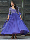 Beautiful Blue Bead Embroidered Georgette Function Wear Gown With Dupatta