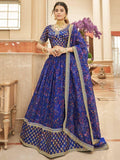 Beautiful Blue Digital Printed Organza Reception Wear Lehenga Choli - Zeel Clothing