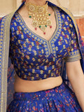 Beautiful Blue Digital Printed Organza Reception Wear Lehenga Choli - Zeel Clothing