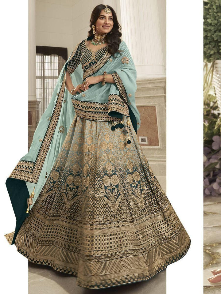 Beautiful Blue Embroidered Silk Bridal Wear Lehenga Choli