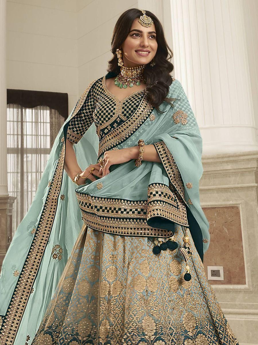 Beautiful Blue Embroidered Silk Bridal Wear Lehenga Choli