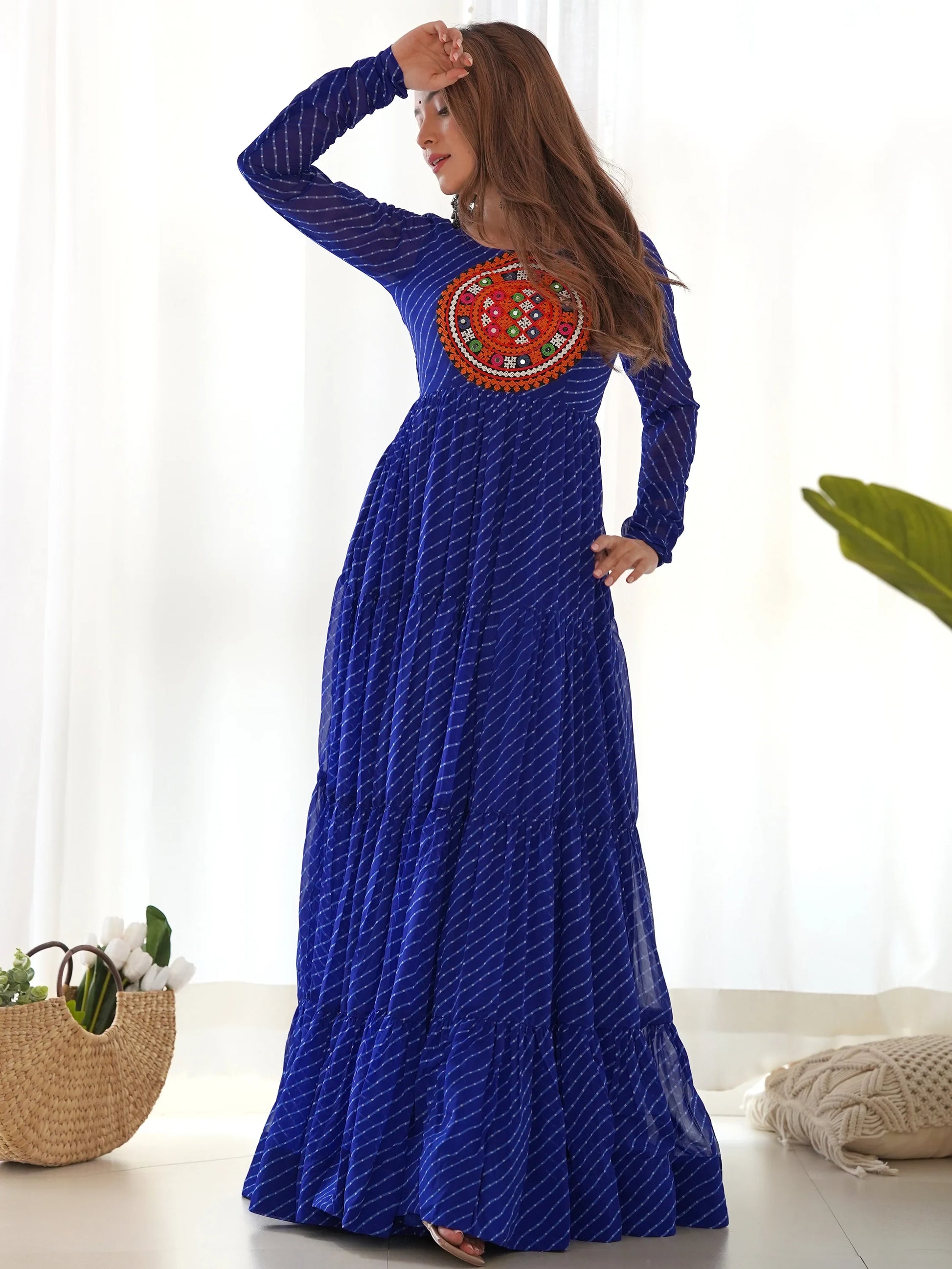 Beautiful Blue Laheriya Printed Georgette Navratri Wear Gown - Zeel Clothing