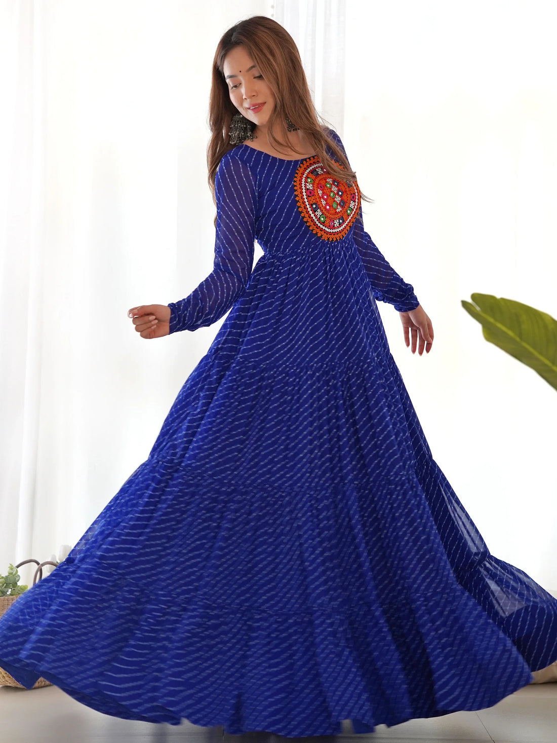 Beautiful Blue Laheriya Printed Georgette Navratri Wear Gown - Zeel Clothing