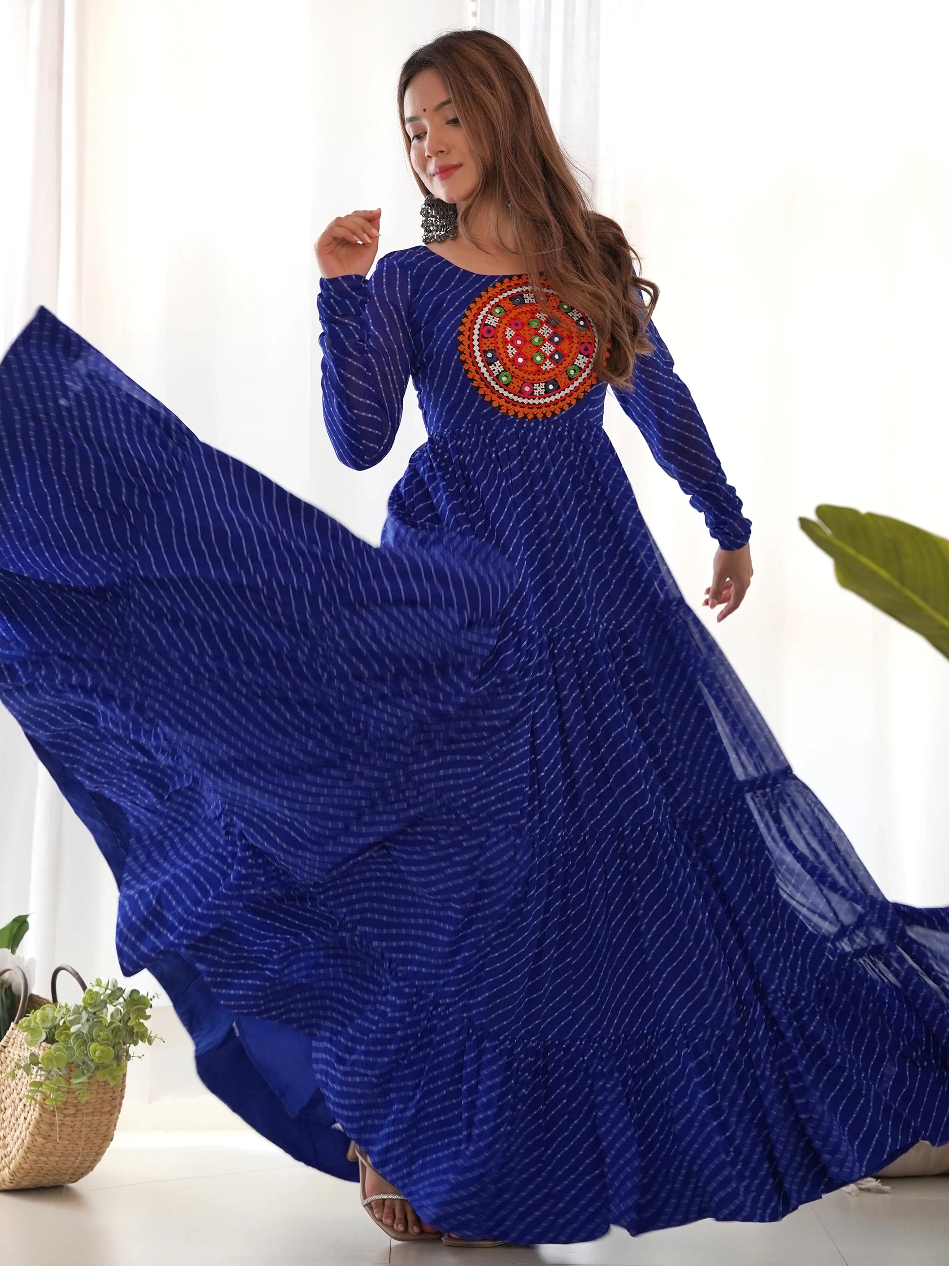 Beautiful Blue Laheriya Printed Georgette Navratri Wear Gown - Zeel Clothing
