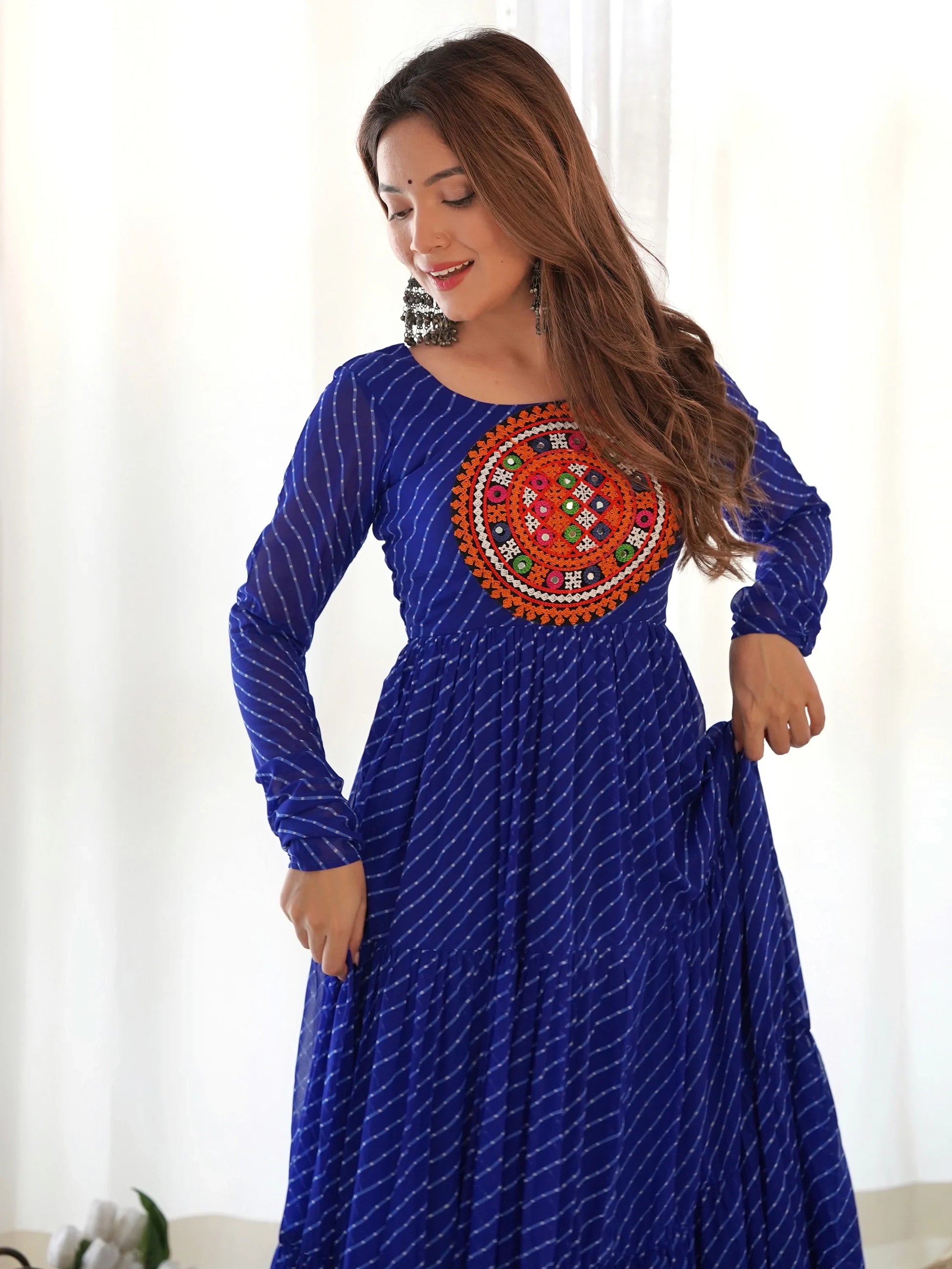 Beautiful Blue Laheriya Printed Georgette Navratri Wear Gown - Zeel Clothing
